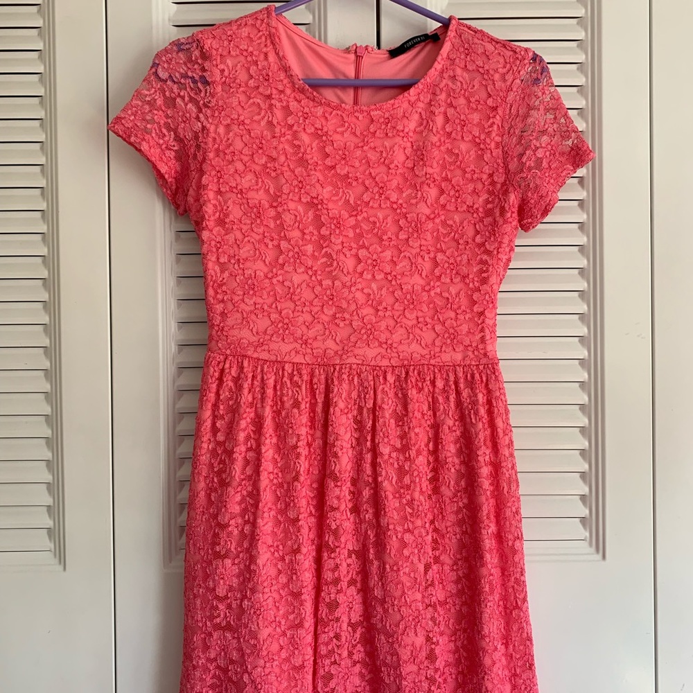 pink floral lace dress
